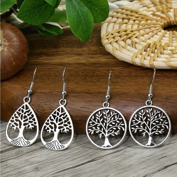 Tree dangling sliver earrings 2 sets - Picture 6 of 6